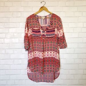 Anthropologie Fig & Flower Multicolor Henley Paisley Tunic Blouse Dress